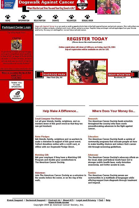American Cancer Society Dogswalk Home Page